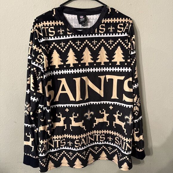 New Orleans Saints Ugly Christmas Long Sleeve NFL Team Apparel Sz M - Picture 1 of 5